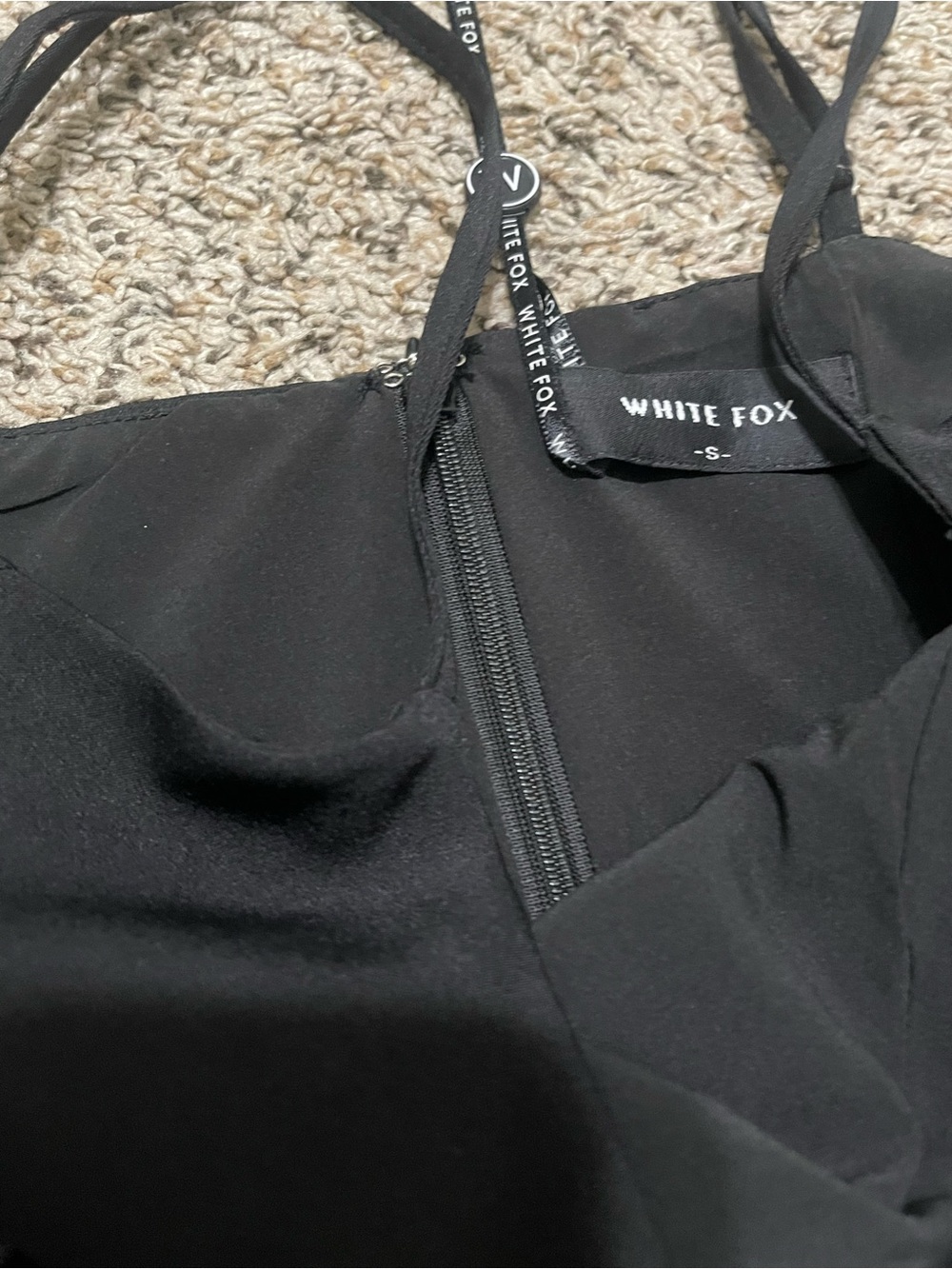 White Fox Boutique Black Spaghetti Strap Dress with White Logo Pendant - Picture 3 of 4